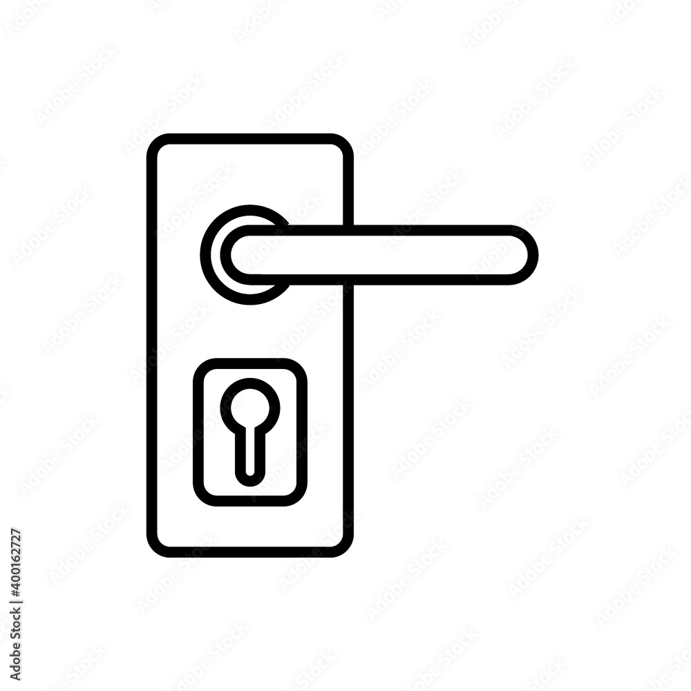 Door handle icon. Doorknob. Flat style. Outline symbol prevention coronavirus covid 19 banner. Stock vector illustration on white isolated background. Door handle icon. Doorknob. Flat style. Outline symbol prevention coronavirus covid 19 banner. Stock vector illustration on white isolated background.
