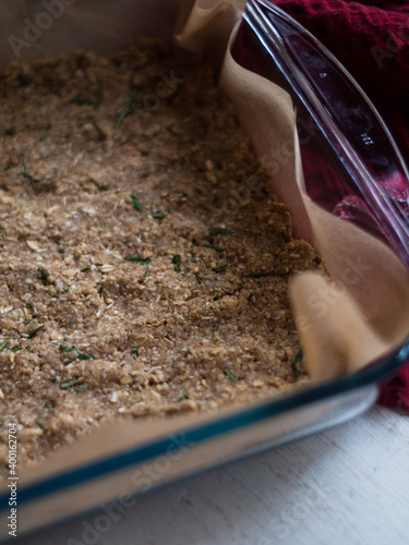 Preparation of delicious home made farm style rustic spinach pie. photo