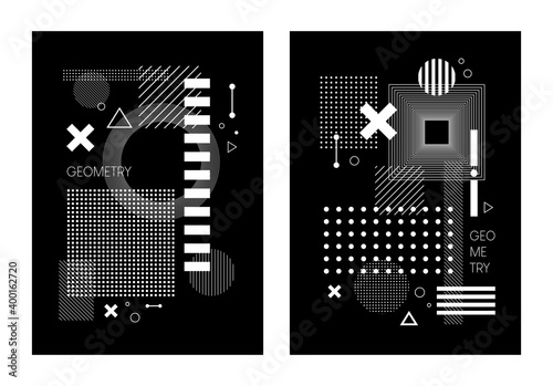 Black and white geometric shapes vector, abstract line art, geometry symbol illustration
