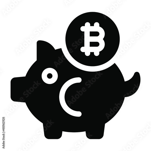 
Bitcoin piggy box icon of solid design, virtual currency savings 
