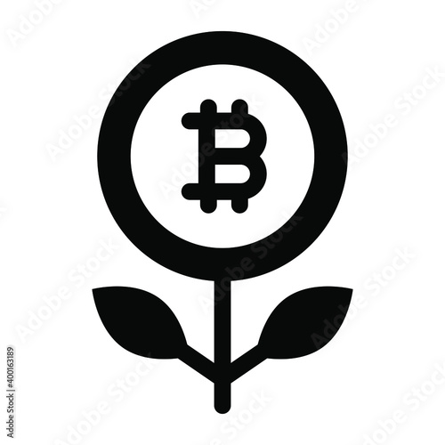 
Bitcoin plant in solid design, cryptocurrency growth  
