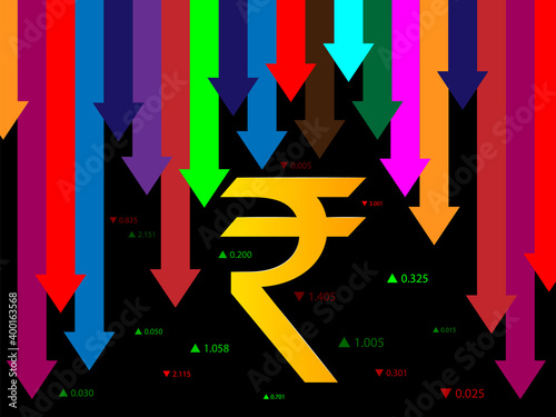 Fall, depreciation of the Indian Rupee, decrease of the value of the monetary unit. Vector