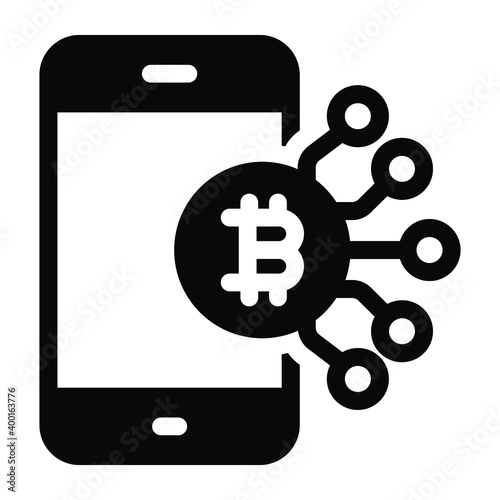 
Mobile bitcoin vector of solid design, cryptocurrency app  
