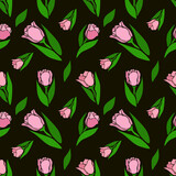 Seamless pattern spring tulips. Vector illustration.