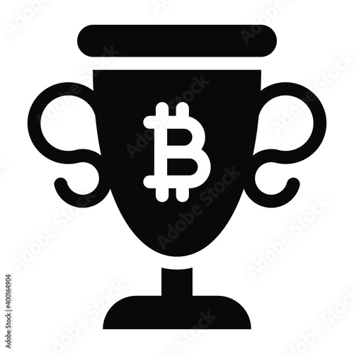
Winner bitcoin trophy icon in modern solid style 
