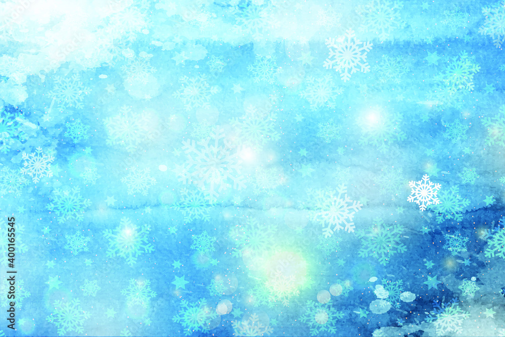 Winter frost background with beautiful various snowflakes. Beautiful blue winter background. Frozen window background with snowflakes. Blue frosted window. Frozen snow.Vector EPS 10