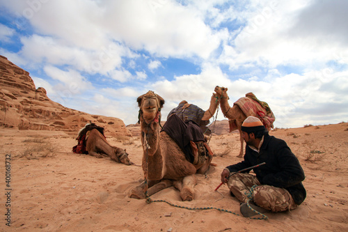 Canvas Print Bedouin caravan in the desert of Wadi Rum in Jordan, 31