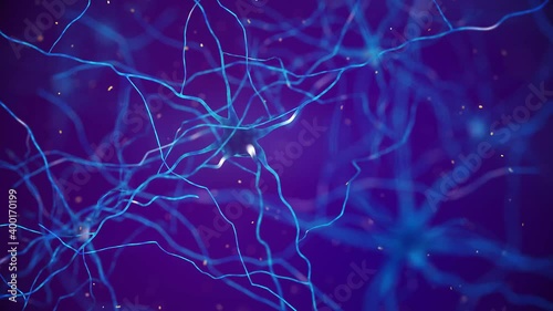 3d render of human brain nerve cells, The neurons are a part of the central nervous system, Neuronal firing - neurons communicating via electrical signals