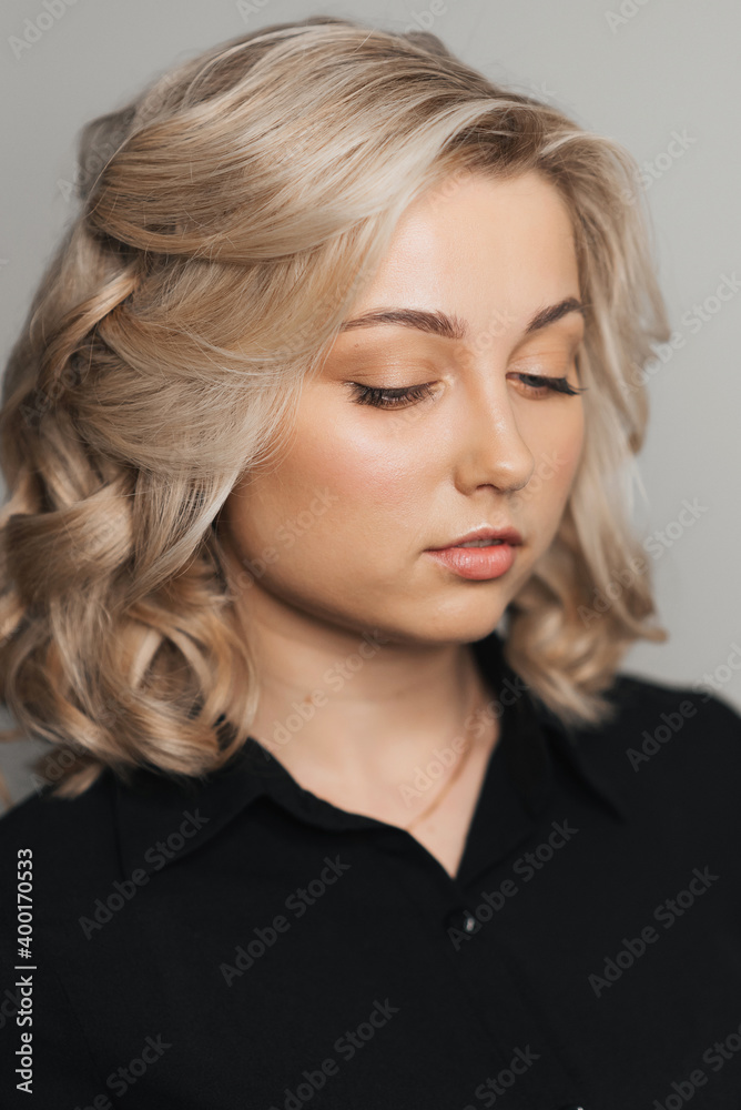 Portrait of young Caucasian blonde girl with Nude makeup Portrait of young Caucasian blonde girl with Nude makeup