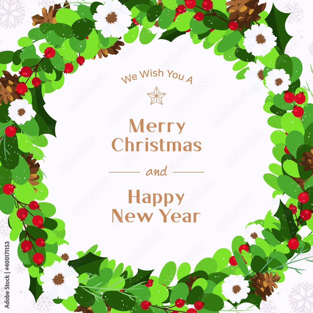 Wish Your Merry Christmas and Happy New Year. Vector illustration of a Christmas wreath background. Wish Your Merry Christmas and Happy New Year. Vector illustration of a Christmas wreath background.
