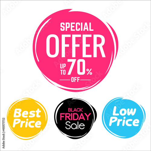 Special offer , best price, black Friday , low price round bubbles  tag design vector 