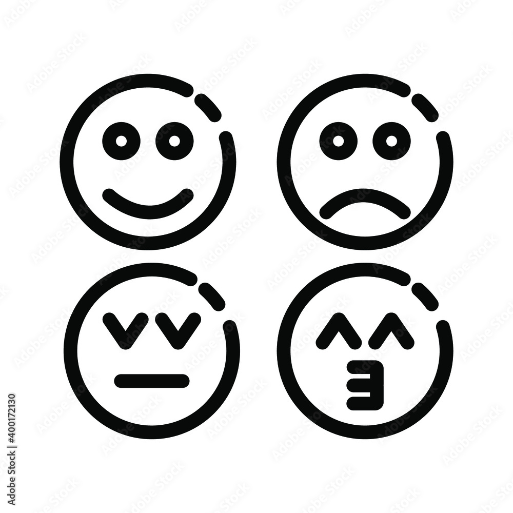 Fototapeta premium Set of outline emoticons, emoji isolated on white background. Eps10 vector illustration.