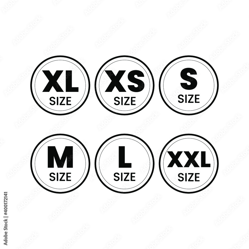 Cloth sizes set. Size clothing t-shirt for labels. Apparel sizes logo or icon. Eps10 vector illustration. Cloth sizes set. Size clothing t-shirt for labels. Apparel sizes logo or icon. Eps10 vector illustration.