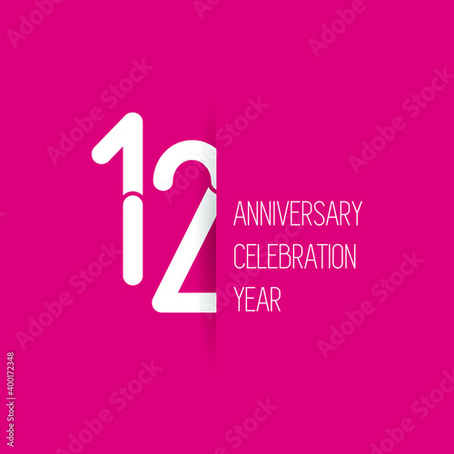 12 anniversary, minimalist year logo jubilee, greeting card. Birthday invitation. Eps 10 vector illustration.
