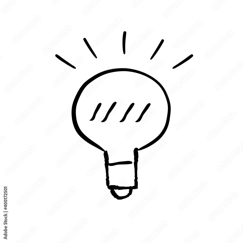 Shining light bulb doodle illustration. Hand drawn bright electric lamp. Symbol of idea and solution. Shining light bulb doodle illustration. Hand drawn bright electric lamp. Symbol of idea and solution.