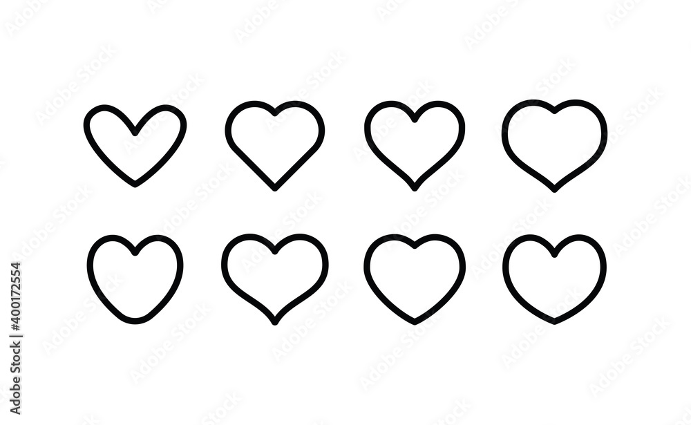 Heart vector icons collection. Linear hearts set. Valentine's day and love symbols. Heart vector icons collection. Linear hearts set. Valentine's day and love symbols.