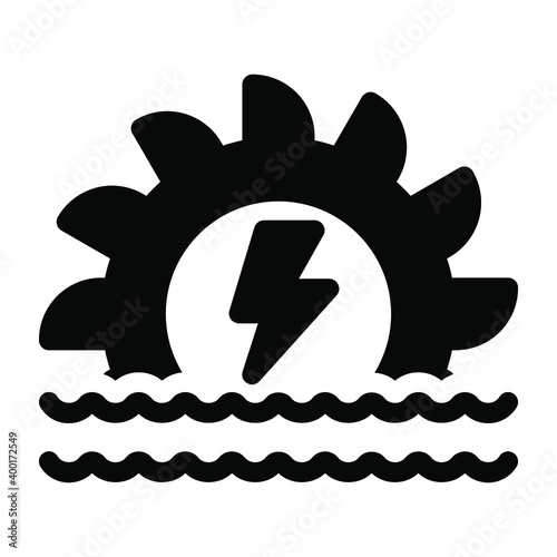 
A solid icon of hydropower, water generation electricity
