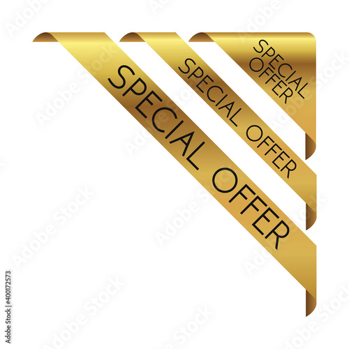 Gold side ribbon and curled up edge special offer banner , Vector illustration.