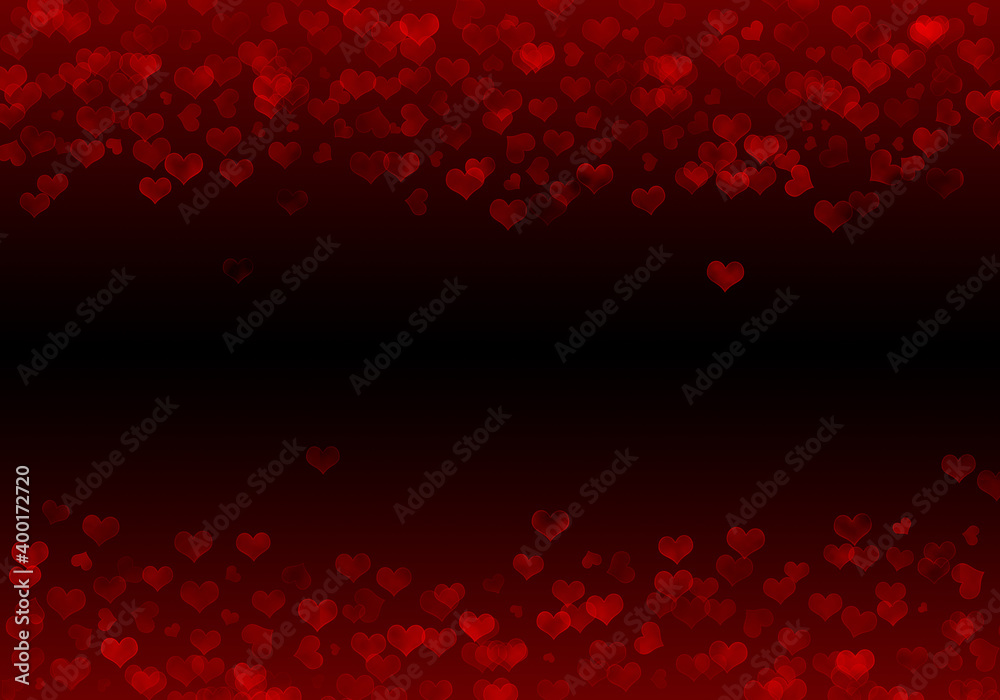 Abstract black background with red blurred hearts. Illustration with hearts for Valentine's day