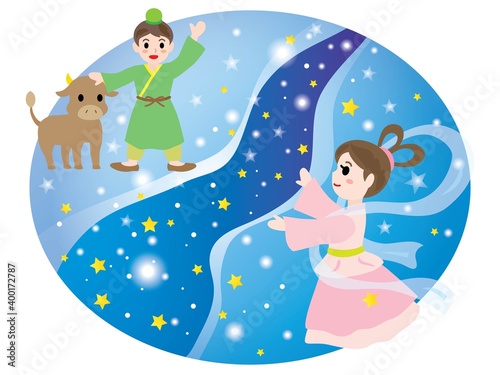 七夕の夜に天の川で会う織姫と彦星
