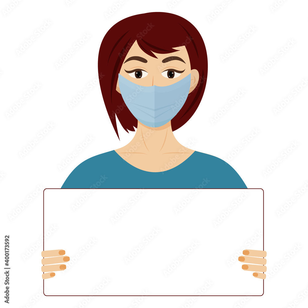 Beautiful girls in masks hold a white poster. Beautiful girls in masks hold a white poster.