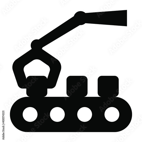 
An industrial robotic conveyor belt in glyph icon
