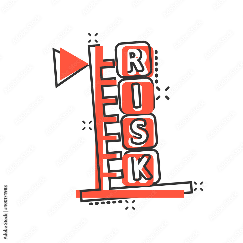 Risk level icon in comic style. Result cartoon vector illustration on white isolated background. Assessment splash effect business concept. Risk level icon in comic style. Result cartoon vector illustration on white isolated background. Assessment splash effect business concept.