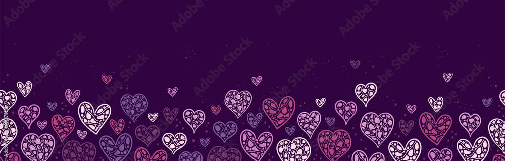 Lovely hand drawn horizontal hearts seamleass pattern, doodle background great for Valentine's Day, Mother's Day, textiles, romantic wrapping, wallpapers, banners - vector design