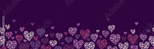 Lovely hand drawn horizontal hearts seamleass pattern, doodle background great for Valentine's Day, Mother's Day, textiles, romantic wrapping, wallpapers, banners - vector design