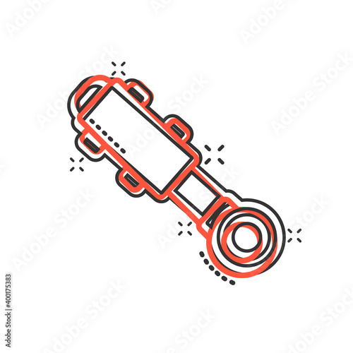 Hydraulic icon in comic style. Cylinder cartoon vector illustration on white isolated background. Equipment splash effect business concept.