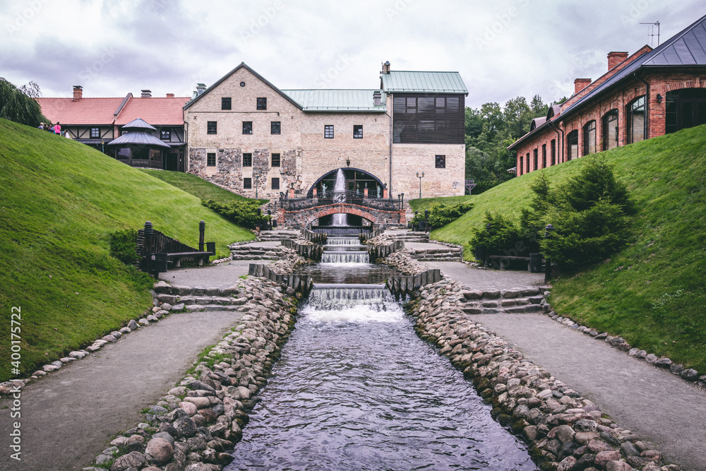 artificial stepped channel with running water. drainage system. mill channel artificial stepped channel with running water. drainage system. mill channel