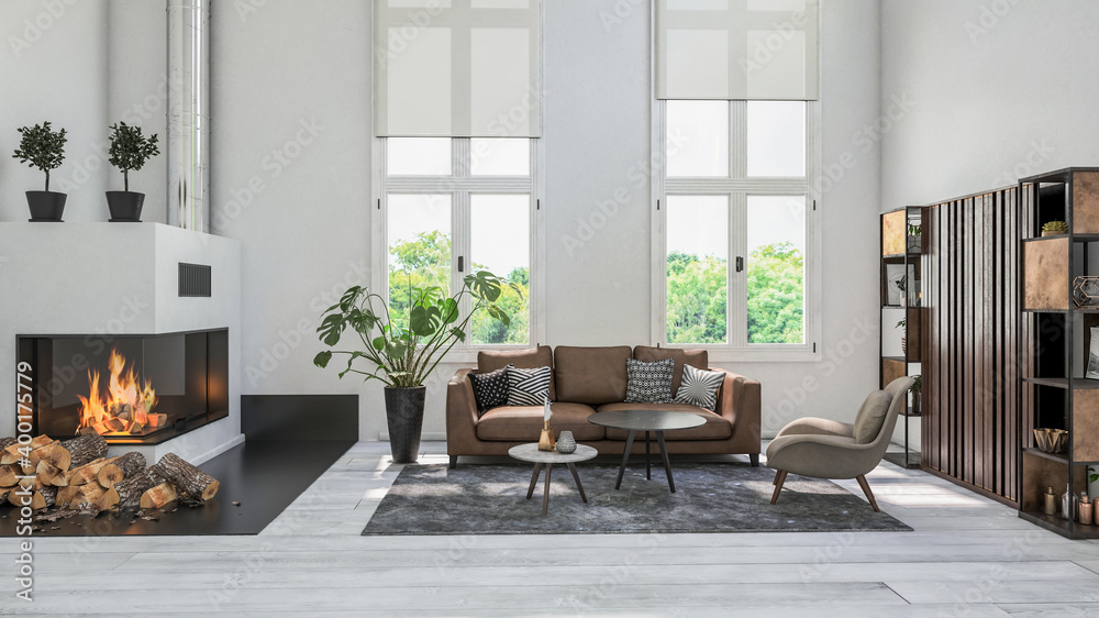 Cozy white design style scandinavian style living room interior with sofa. 3d Rendering Cozy white design style scandinavian style living room interior with sofa. 3d Rendering