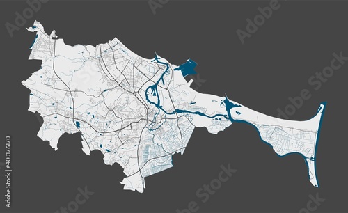 Detailed map of Gdansk city, Cityscape. Royalty free vector illustration. photo