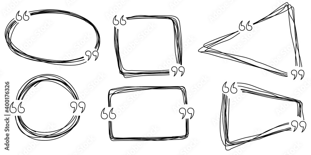 Hand drawn quotes icons set. Discussion, quote, memo, or dialog popup. Vector illustration EPS 10