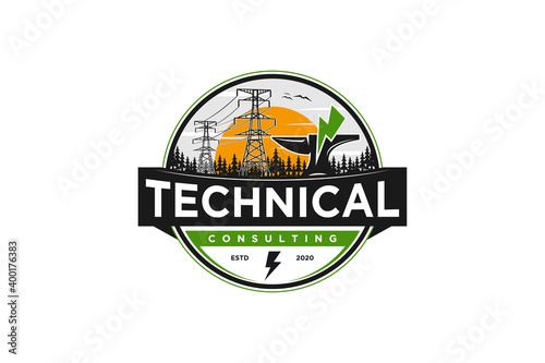 Anvil iron logo electrical technical, design hammer pliers element. industrial blacksmith forging icon. 