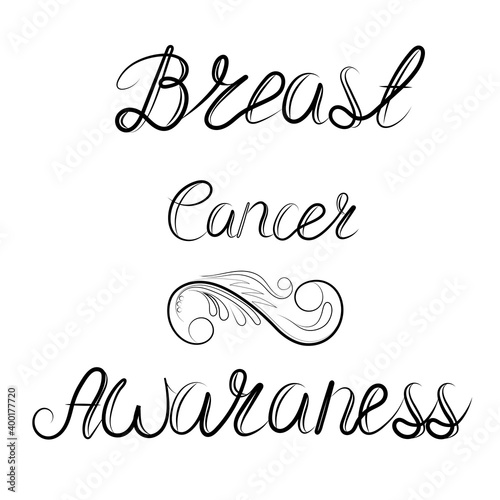 lettering breast cancer awareness with monogram, outline, print for textile, paper design, raster copy