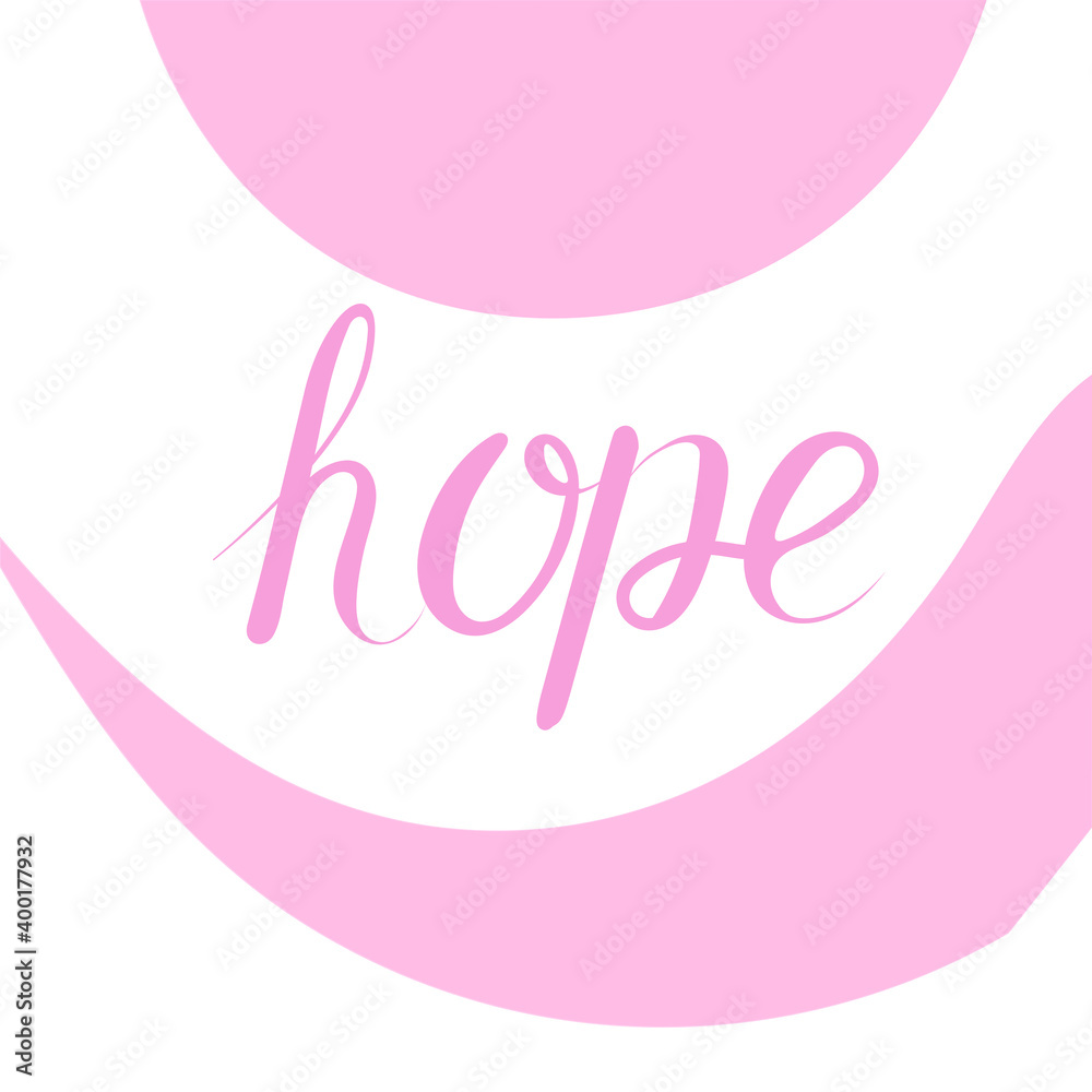 pink lettering hope with abstract lines, fight against breast cancer, outline, print for textile, paper design, raster copy pink lettering hope with abstract lines, fight against breast cancer, outline, print for textile, paper design, raster copy