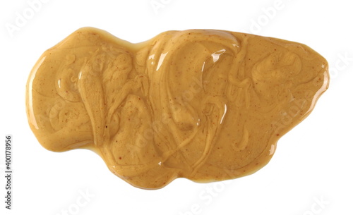 Peanut butter isolated on white background, top view with clipping path