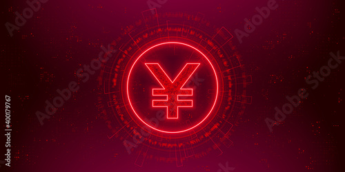 Sign of Chinese Yuan digital currency on abstract HUD technology background. Futuristic hi-tech digital money.Electronic economy of the future. Vector illustration