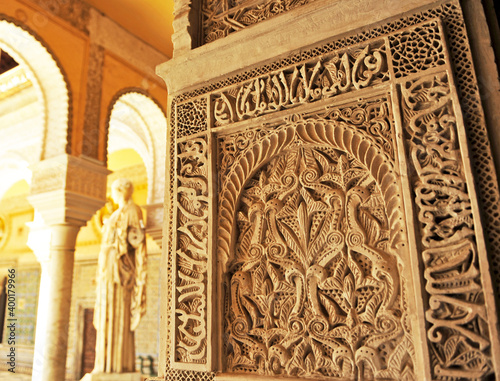 Mudejar architecture in Spain. Plasterworks of the Casa de Pilatos, one of the main palaces of Seville, Andalusia. photo