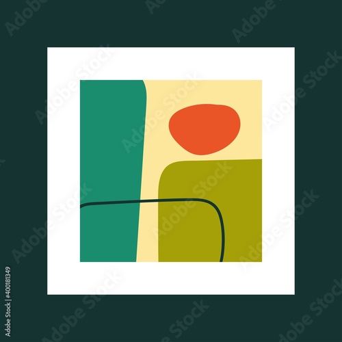 Abstract modern Poster. Hand drawn Vector illustration. Various Shapes. Mid century style. Boho elegant concept. Square Pattern. Contemporary design. Background or print template