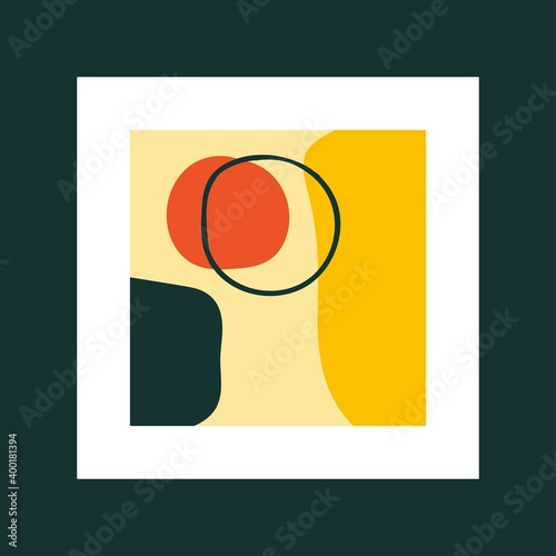 Abstract modern Poster. Hand drawn Vector illustration. Various Shapes. Mid century style. Boho elegant concept. Square Pattern. Contemporary design. Background or print template