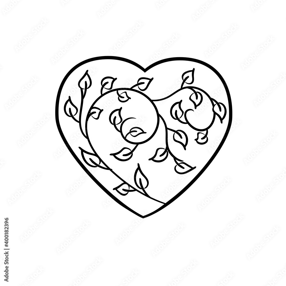 Cute hand drawn heart. Romantic symbol of love and happiness. Vector illustration in doodle style isolated on a white background. For wedding design, Valentine's day, children's coloring books.