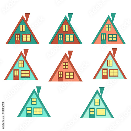 vector set of icons with triangular houses on a white background