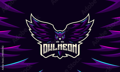 Owl Neon Light Modern Mascot and Sport Logo Template