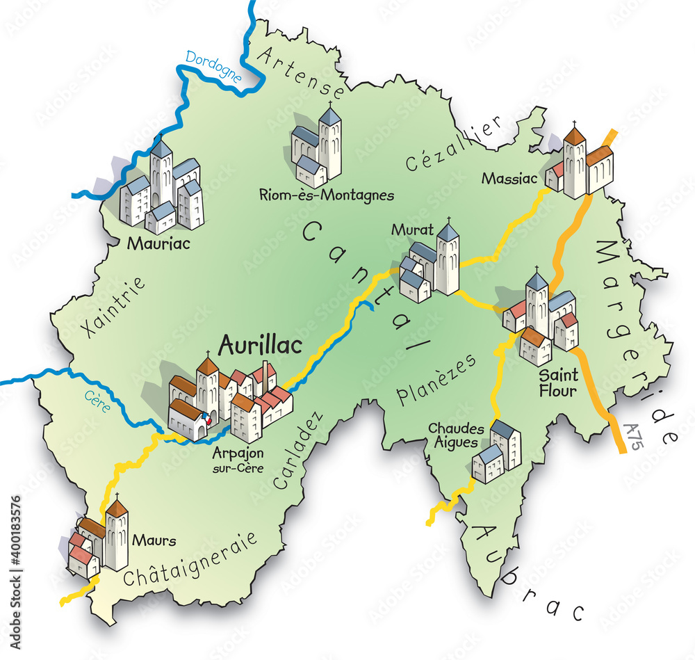 15 Carte du département du Cantal Векторный объект Stock Adobe Stock — free download