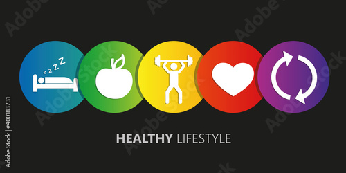 healthy lifestyle icons sleep apple yoga heart sport vector illustration EPS10