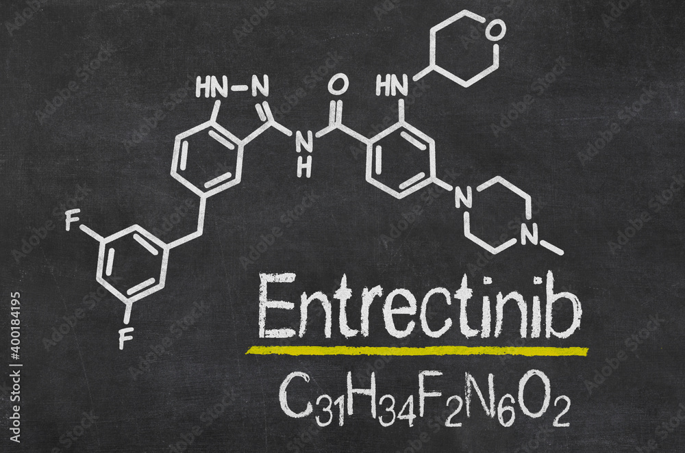 Blackboard with the chemical formula of Entrectinib Blackboard with the chemical formula of Entrectinib