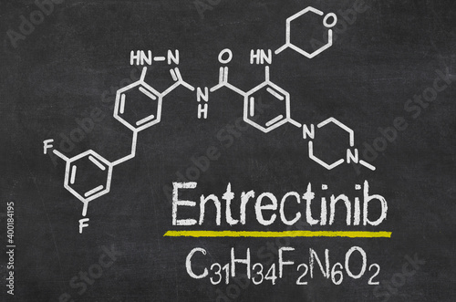 Blackboard with the chemical formula of Entrectinib