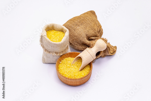 Dry corn grits isolated on white background